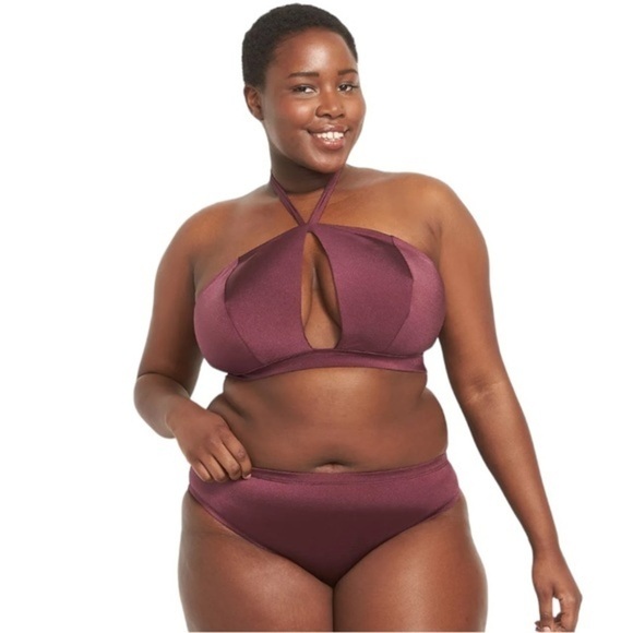 Lane Bryant NWOT High-Neck Cutout Swim Bikini Top- Grape Wine - Picture 3 of 4
